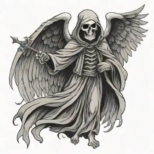 Grim Reaper Pointing With Angel Wings Spread Wings