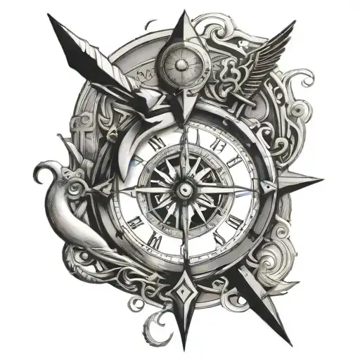 And Eye Of Horus And A Compass Mixed With A Clock With A Dagger
