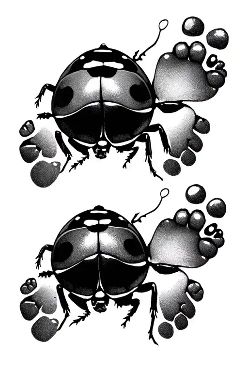 2 Lady Bugs Walking With Little Foot Print