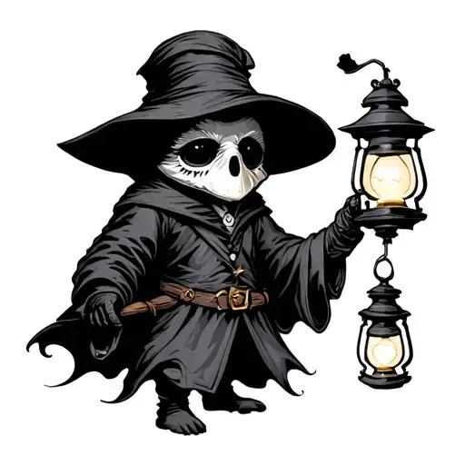 Cute Mini Plague Doctor Holding A Lantern