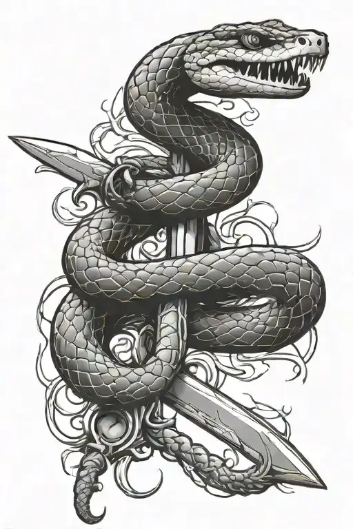 Snake Wrapped Around The Handle Of A Sword