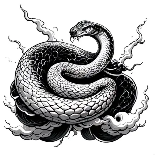Black And White Snake Coming Out Of Clouds