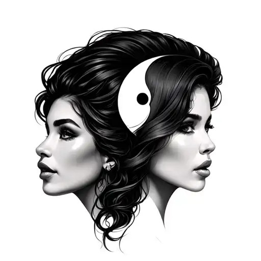 2 Womans Faces Music Hair As Ying And Yang