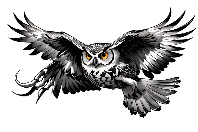 Photo Realistic Chest Tattoo Owl Flying Towards You With Claws Out All Black