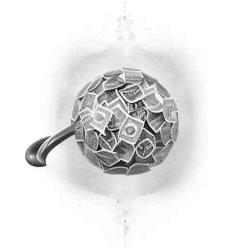 A Black And Grey Tattoo Of A Horseshoe Filled With Lottery Balls