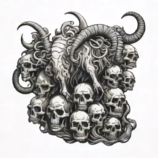 Evil Sea Goat Standing Proudly Atop A Pile Of Skulls