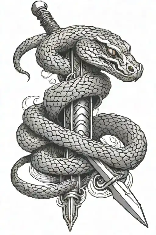 Snake Wrapped Around The Handle Of A Sword