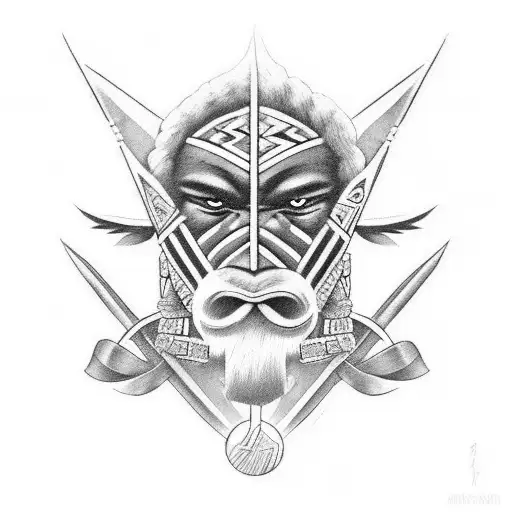 Design A Black-grey Tattoo Depicting A Polynesian Warrior