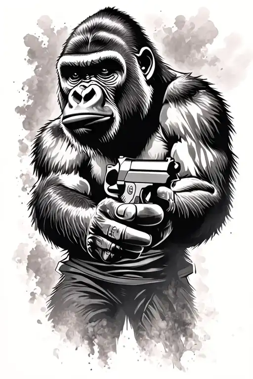 Gorilla Holding A Gun Shooting