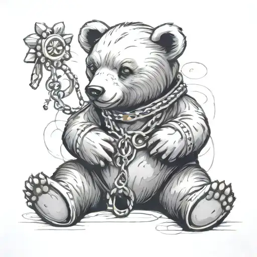 A Teady Bear Knelling Praying And A Rosary Bead