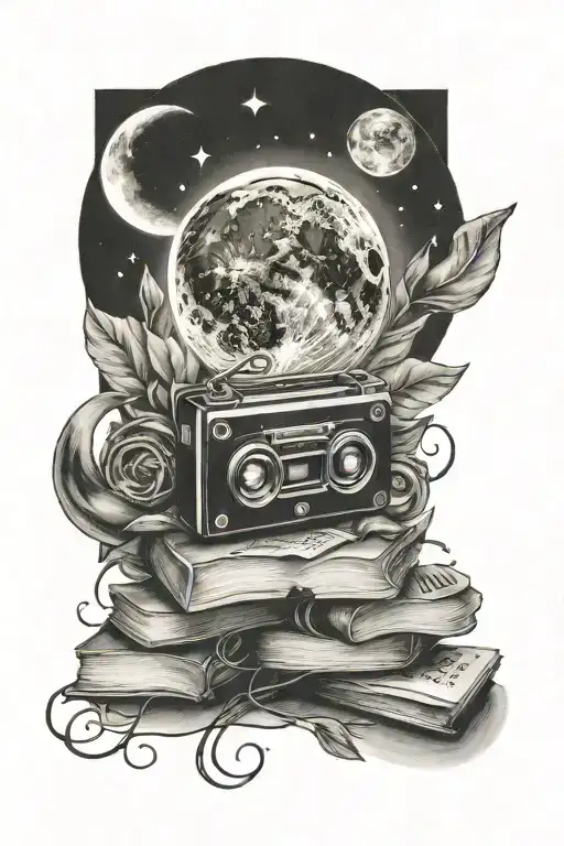 Cassette Tapes And Books And A Moon