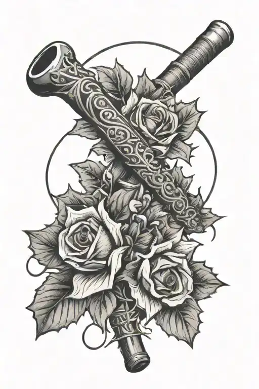 Holly Flowers Intertwined With Baseball Bat