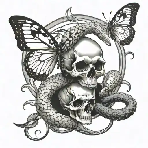 Two Snake With Butterfly That Looks Like Skull In The Middle