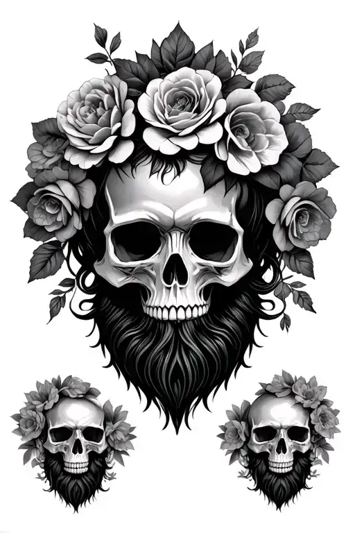 Bearded Skull 4 Female Skulls Surrounded By Flowers