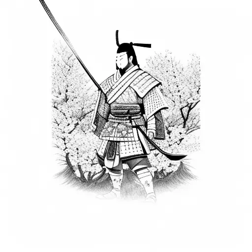 A Samurai Warrior Surrounded By Cherry Blossoms