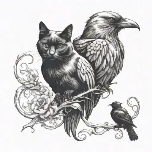 Gothic Black Cat And Raven