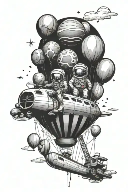 Balloon Planets Holding Single Wide Trailer House Amd Astronaut