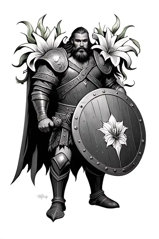 Viking Warrior Holding A Shield Adorned With Lilys
