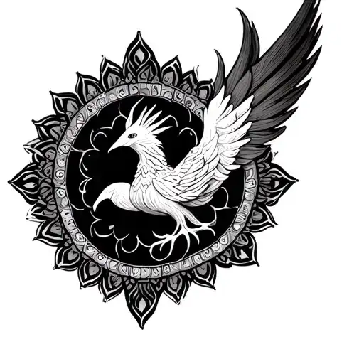 Phoenix Surrounding Mandala Design Incorporating