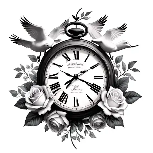 3 Birth Clocks With Birth Time And Dates Wrapped Around Roses And Doves