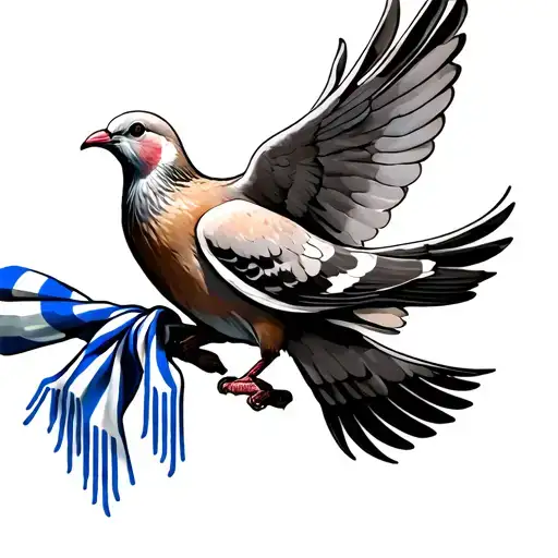 Dove Holding A Blue White Stripes Scarf