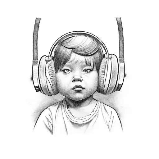 A Portrait Of A Child Wearing Headphones And Rapping Into A Vintage Microphone