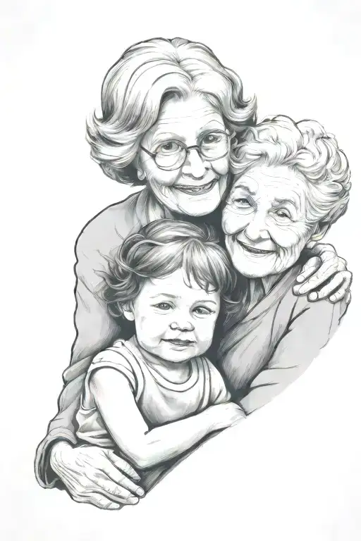 Grandma And Granddaughter Sitting On A Hill