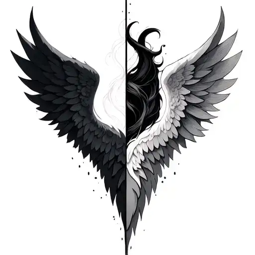 Half Angel Wing And Half Demon Wing