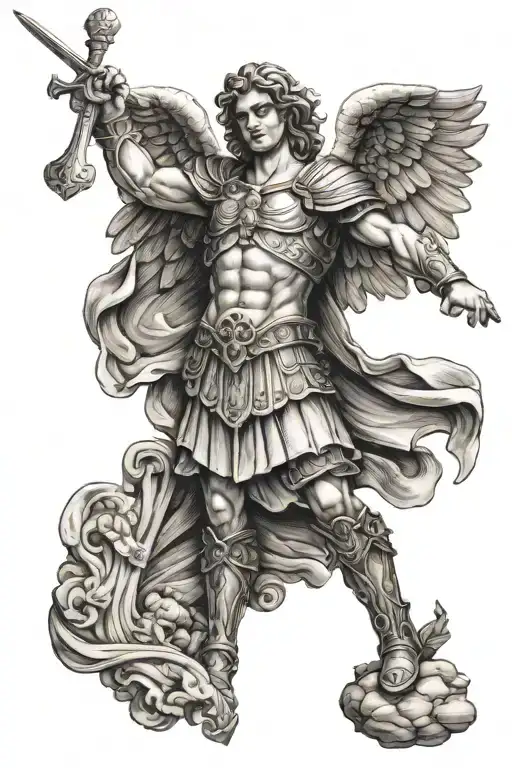 St Michael The Archangel As A Marble Statue Holding A Sword