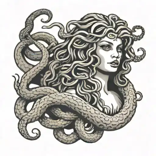 Simple Medusa With Snakes And No Eyes Looking No Shading