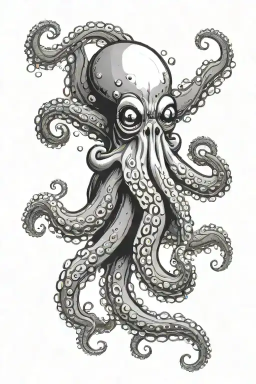 Horror Octopus With Bubbles Around