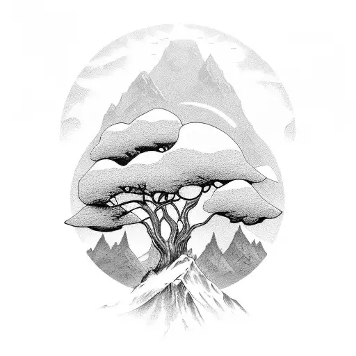 Spine A Scenic Mountain Landscape With A Coffee Bean Sun