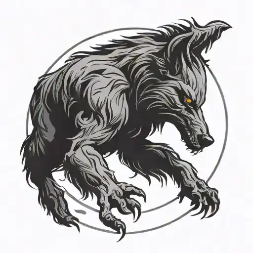 Werewolf Silhouette In A Circle Standing