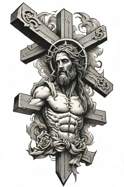 Cross With Sharp Corners With The Body Of Jesus Christ