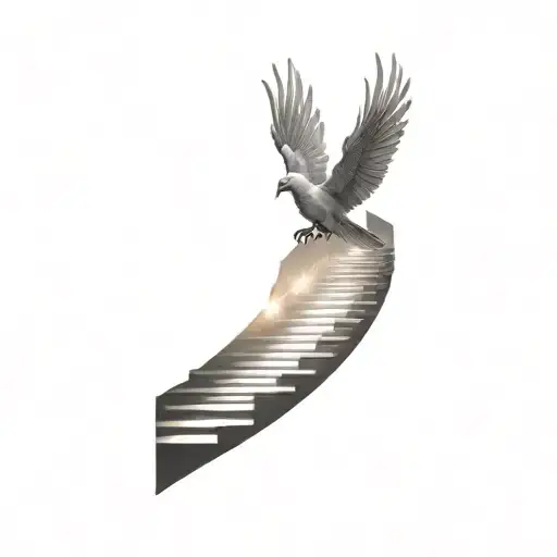 Stairway To Heaven Doveflying With Shadow At Top With Shining Sunshine