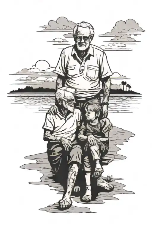 Me And My Grandpa On A Beach Sunset