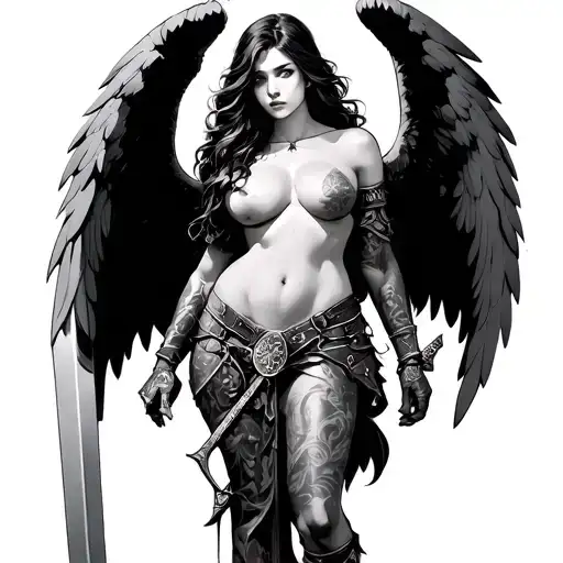 Large Breasted Warrior Angel Sexy With Sword
