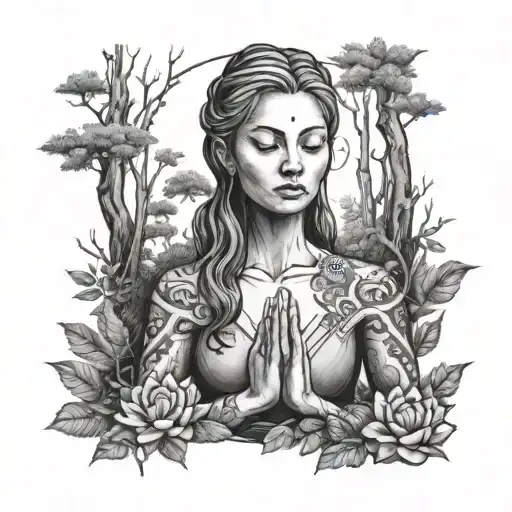Woman Meditating In The Forest