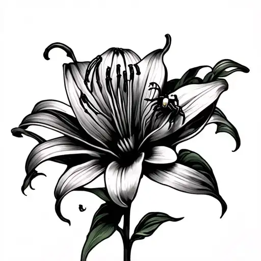 Spider Lily Flower With A Centipede Crawling All Over In Multiple Directions On The Forearm