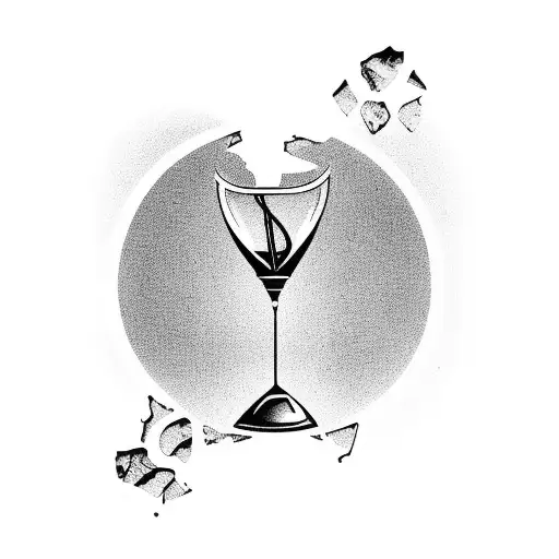 Broken Hourglass With A Small Human Silhouette Falling Inside