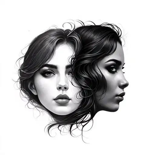 2 Womans Faces Music Hair As Ying And Yang