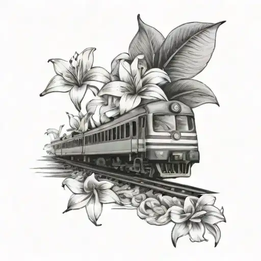 Thailand Train And Lily Flower