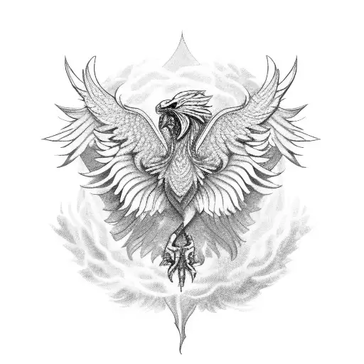 A Majestic Phoenix Rising From A Lotus Flower With Intricate Linework