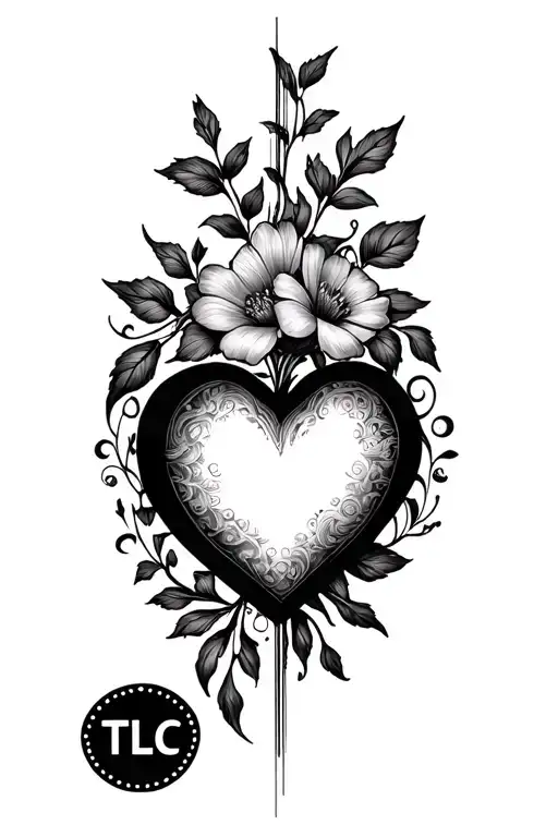 A Vintage Floral Love Heart With Tlc Vertically In The Middle Of The Heart