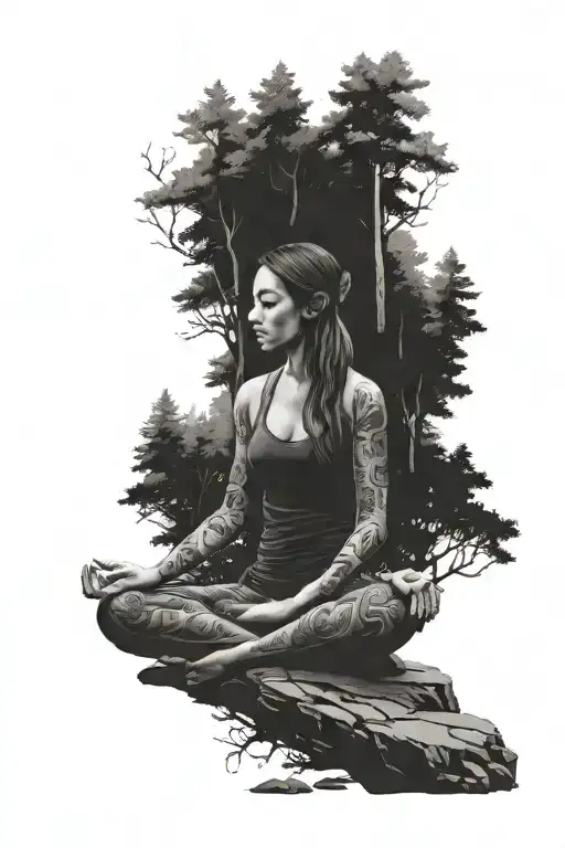 Woman Meditating In The Forest