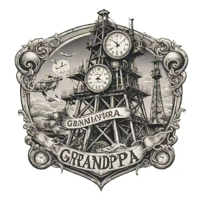 Oil Rig With Clock And The Name Grandpa
