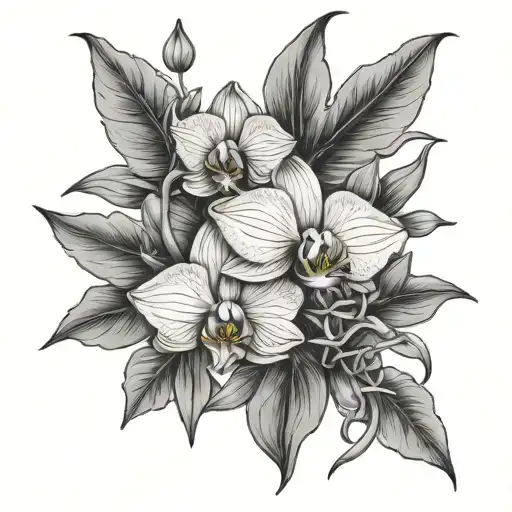 Orchids And Sunflower Intertwined