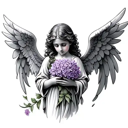 Small Angel Holding A Lilac