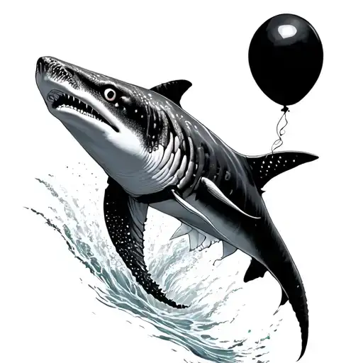 Whale Shark Chasing A Black Balloon Upwards