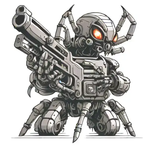 Black And White Robot Spider With Machine Gun